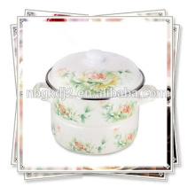 printed enamel steamer with full decal and enamel handle enamel lid knob and rose decal